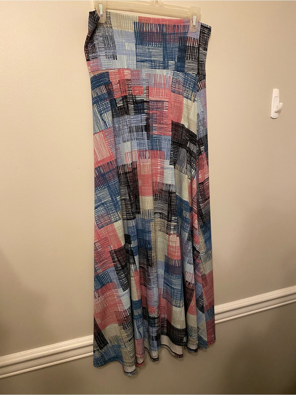 LuLaRoe Maxi Skirt in Pink, Blue, Black, Cream Plaid Print